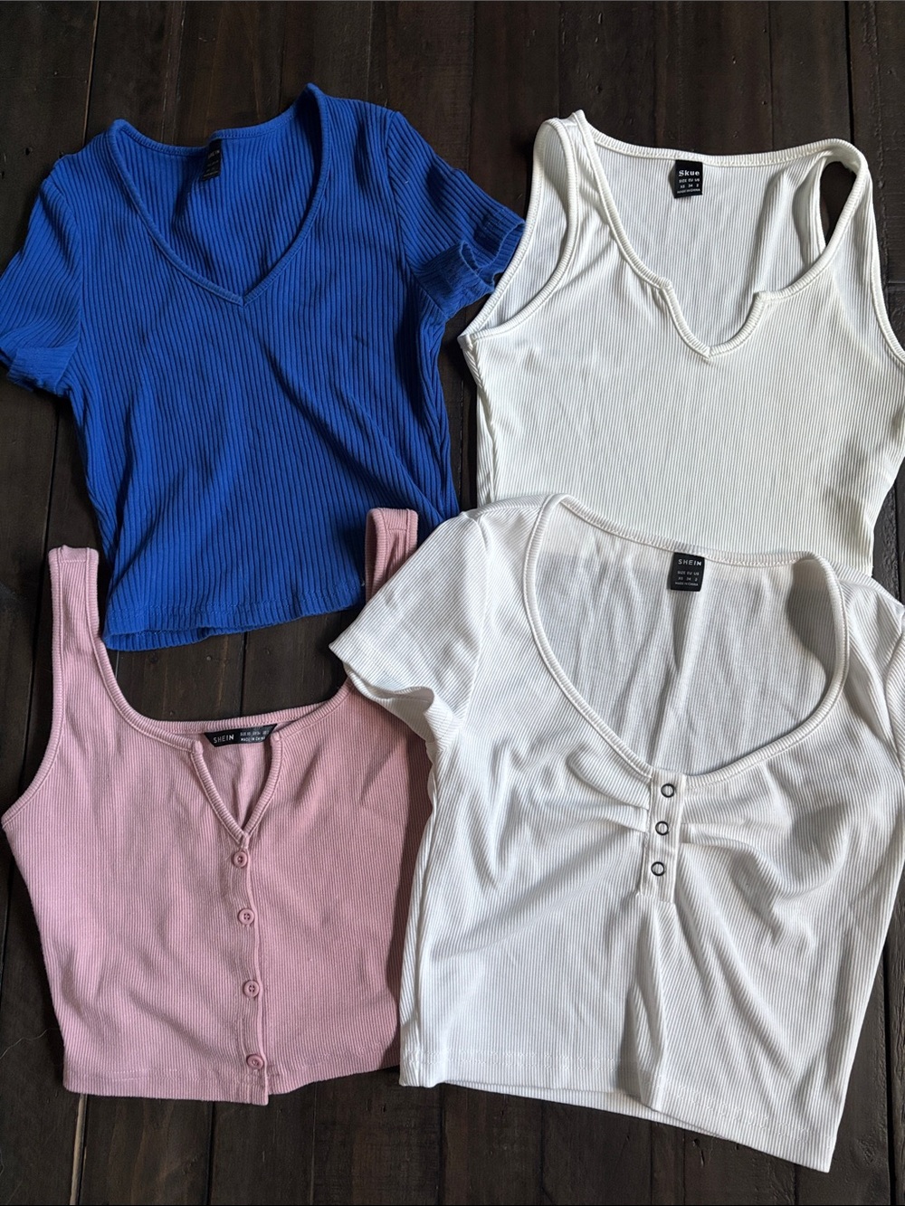 SHEIN tops tank crop white blue pink cute festival sz XS